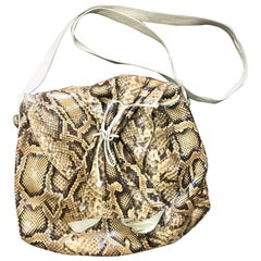 Retro Carlos Falchi beige and brown snakeskin large messenger shoulder bag.