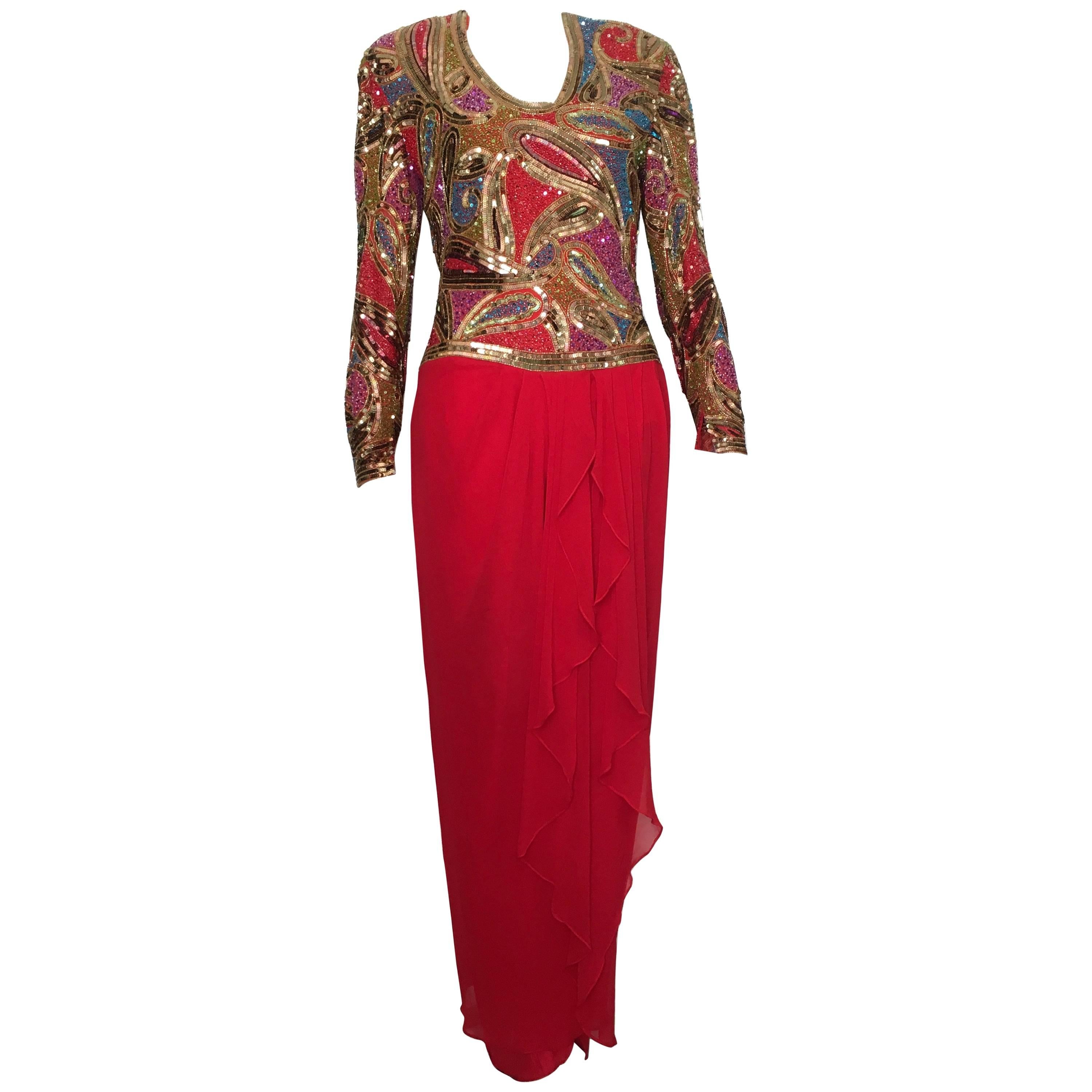 Naeem Khan 1980s Silk and Beaded Gown Size 8. For Sale