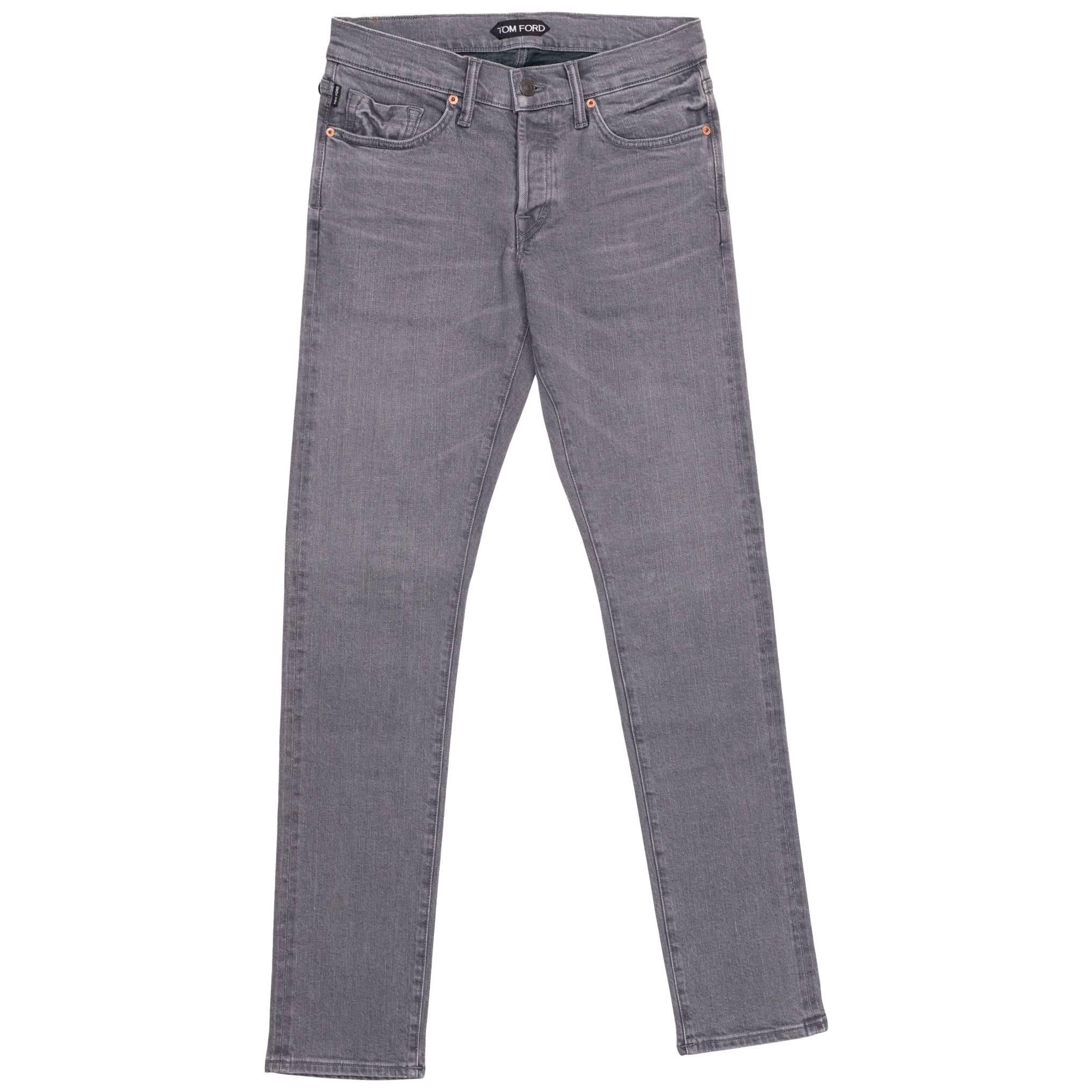 Tom Ford Selvedge Denim Jeans Medium Grey Wash Size 33 Slim Fit Model  