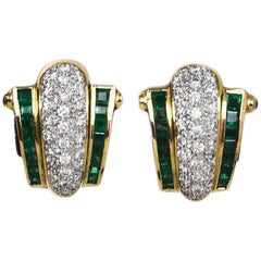 18k Yellow Gold, Diamond, Emerald & Ruby Pierced Earrings