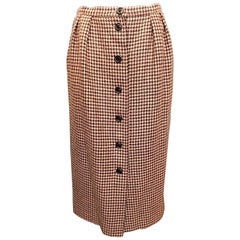 1990s Guy Laroche Pink/Black Houndstooth Skirt