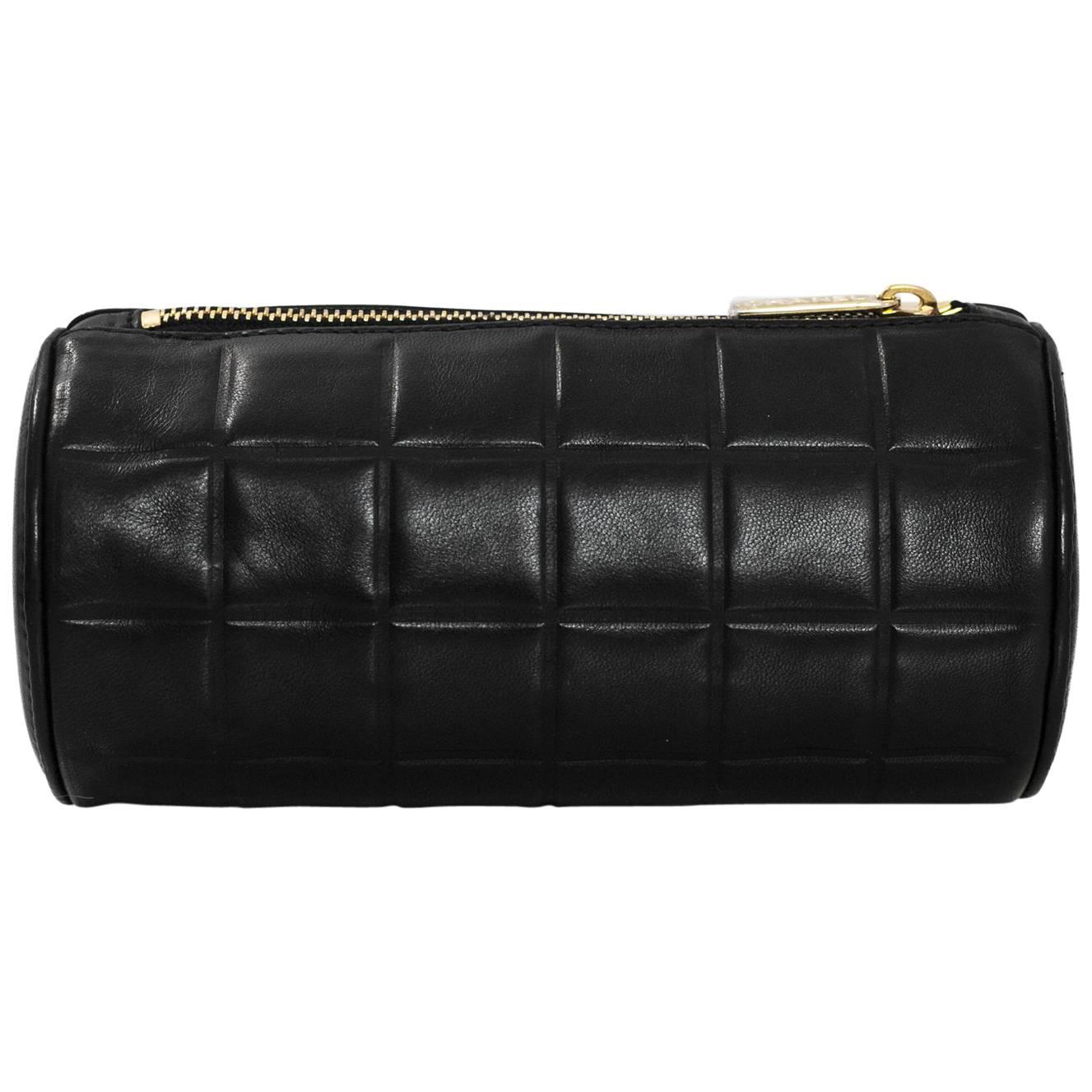 Chanel Black Lambskin Leather Square Quilted CC Cosmetic Case Bag