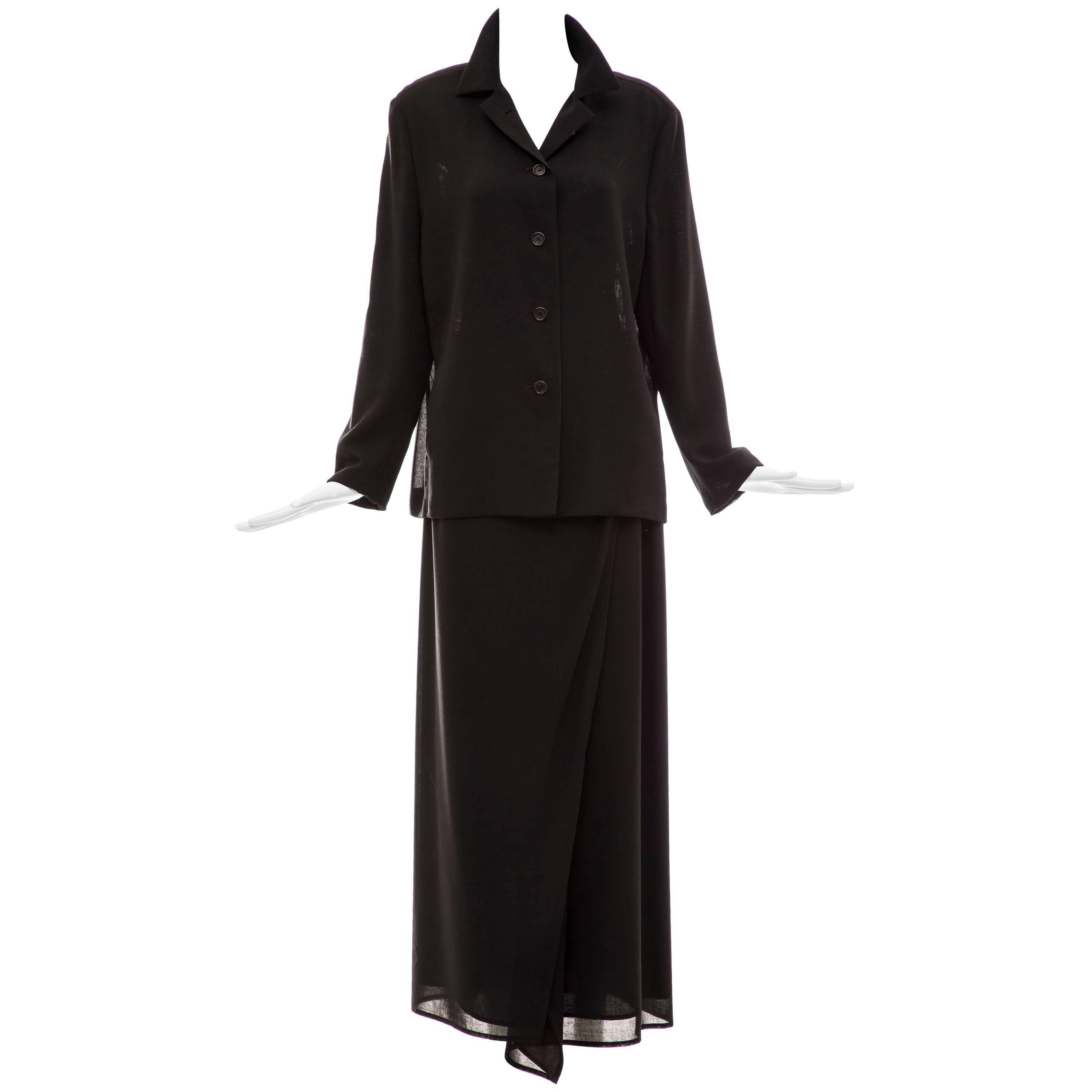 Cerruti 1881 Black Lightweight Wool Gauze Skirt-Suit, Circa 1990's For Sale