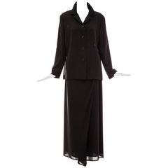 Cerruti 1881 Black Lightweight Wool Gauze Skirt-Suit, Circa 1990's
