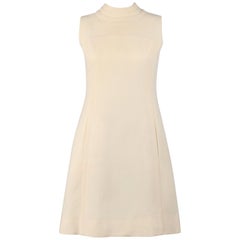 ELEGANCE Paris c.1960's Cream Wool Sleeveless Mod A Line Cocktail Dress