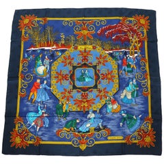 Hermes Vintage Silk Jacquard Carre Scarf "Joies d'Hiver" by Joachim Metz