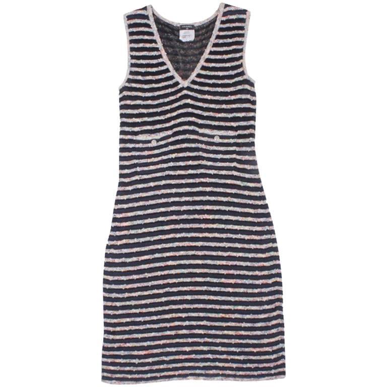 Chanel Sleeveless Knit Dress in Multicolored and Night-Blue Fabric 