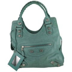 BALENCIAGA Top Handle Bag in Aged Green Turquoise Leather