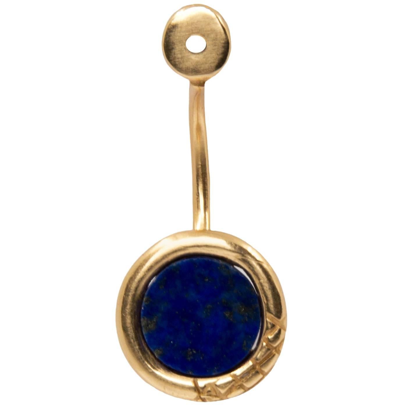 Giulia Barela Ouroboro Stone Gold Plated Bronze Lapis single piercing earring For Sale