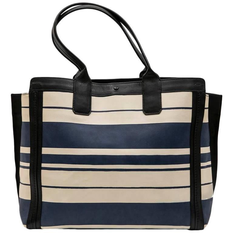 Chloe Bag in White and Blue Striped Leather with Black Borders For Sale