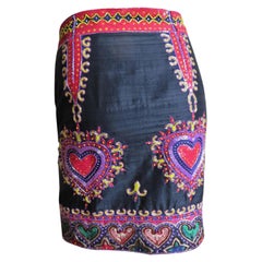 Vintage  Todd Odham Heart Embroidered and Beaded Silk Skirt