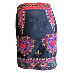 Vintage  Todd Odham Heart Embroidered Silk Skirt with Beading 1980s