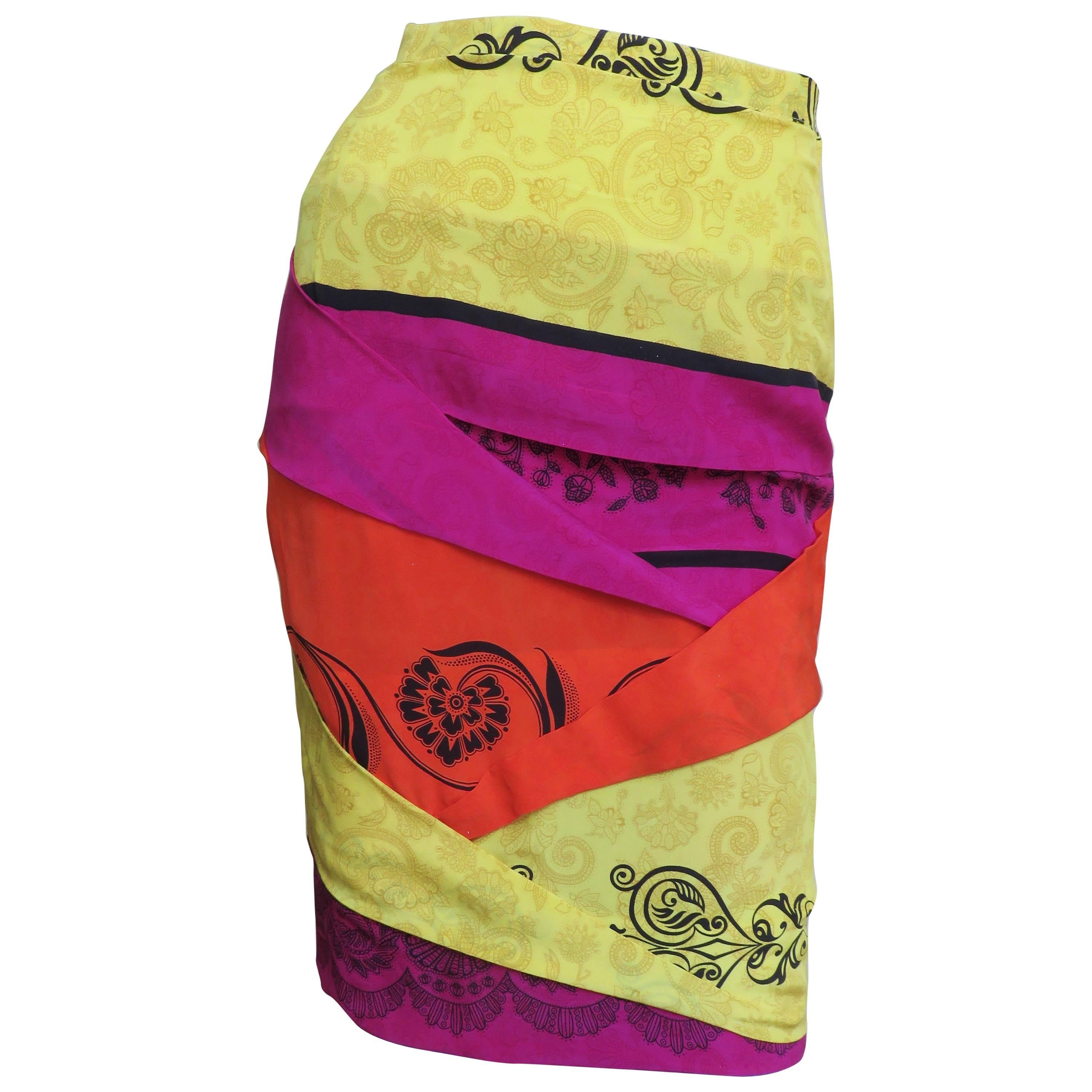 1990s Gianni Versace Origami Color Block Skirt