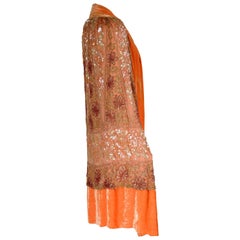 Hand Beaded Metallic Lace and Silk Velvet Evening Cape, 1920s