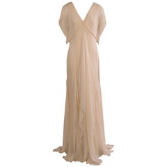 Carolina Herrera Ivory Silk Georgette Evening  Gown Wedding Dress with Train