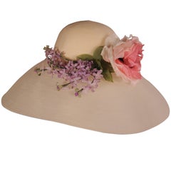 Patricia Underwood Spectacularly Large Wide Brimmed Flower Trimmed Picture Hat