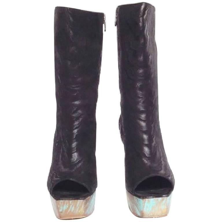 Chanel "Paris Shanghai" Collection Black and Shiny Suede Boots  For Sale