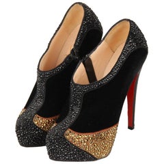 CHRISTIAN LOUBOUTIN Black Velvet Laelia Strass 140 Ankle Boots Size 36