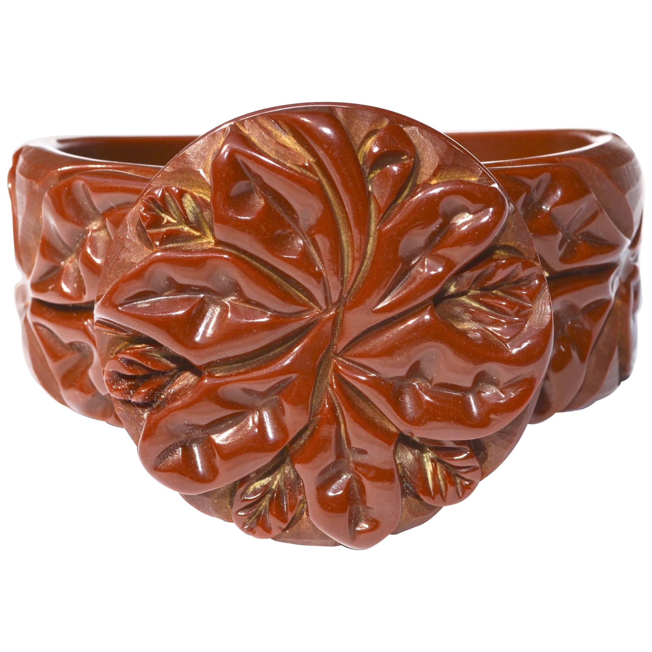 Bakelite Carved Bracelet For Sale