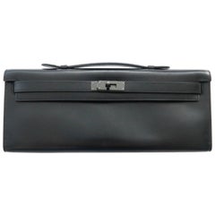 Hermes Kelly Cut Clutch Q Square Stamp in So Black with Blacktone hardware