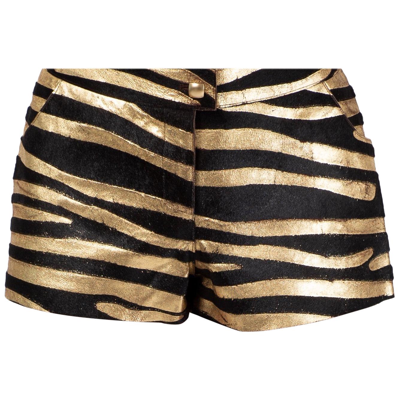 Chanel Gold & Black Leather Zebra Shorts, 2000 For Sale