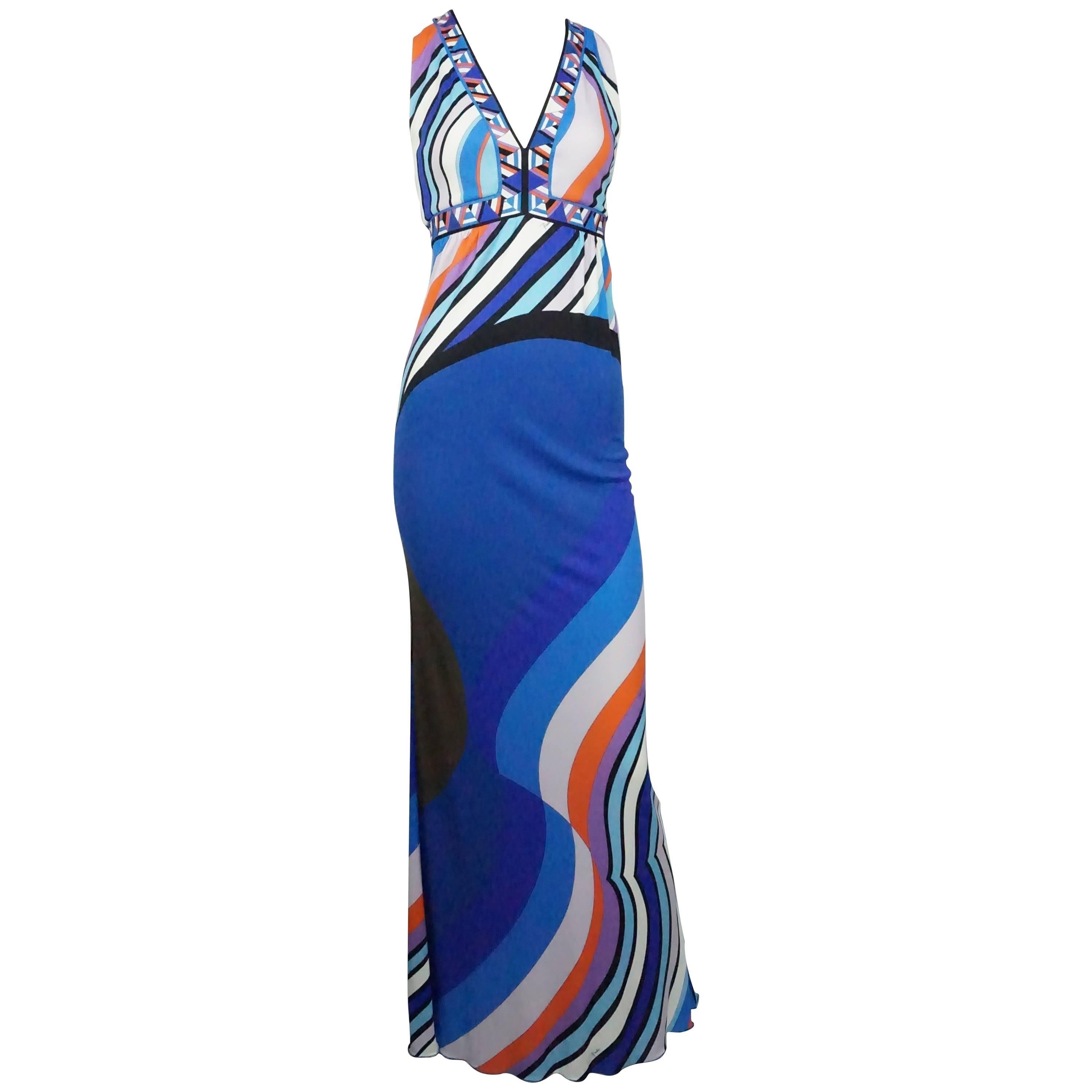 Emilio Pucci Multi Print Sleeveless Maxi Dress 