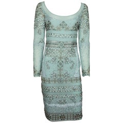 Emilio Pucci Aqua Silk Chiffon Fully Beaded Dress