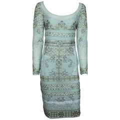 Emilio Pucci Aqua Silk Chiffon Fully Beaded Dress 