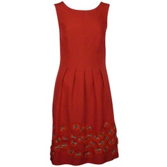 Lela Rose Red Silk Dress with Appliques 