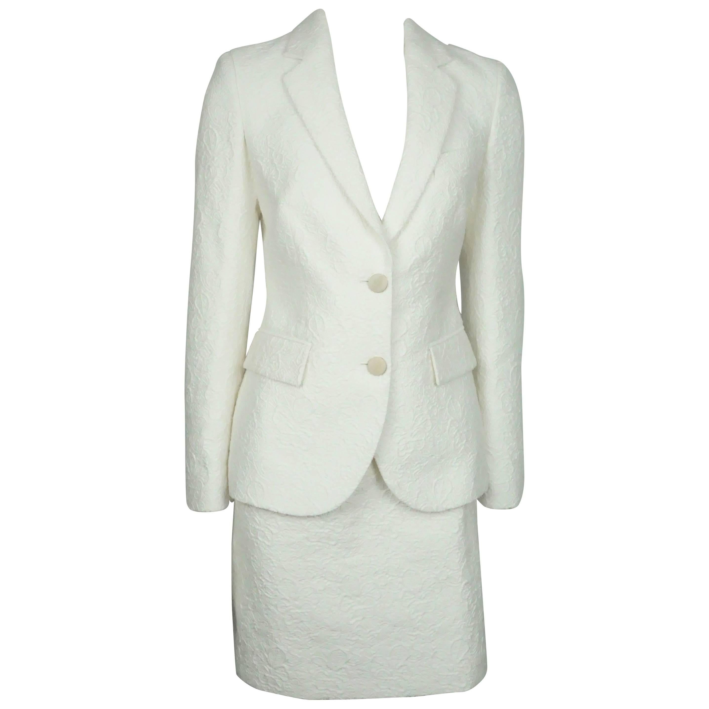 Emilio Pucci Ivory Textured Cotton and Silk Jacket and Skirt   For Sale