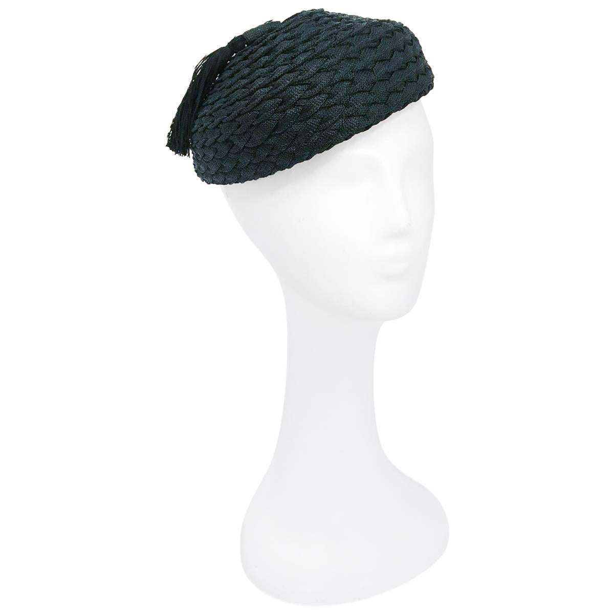 1930s Black Braided Hat with Matching Tassel For Sale