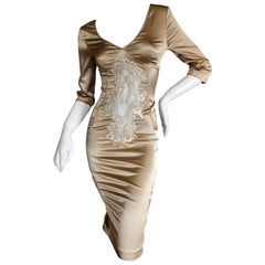Dolce & Gabbana D&G Vintage Gold Cocktail Dress with Lace Insert