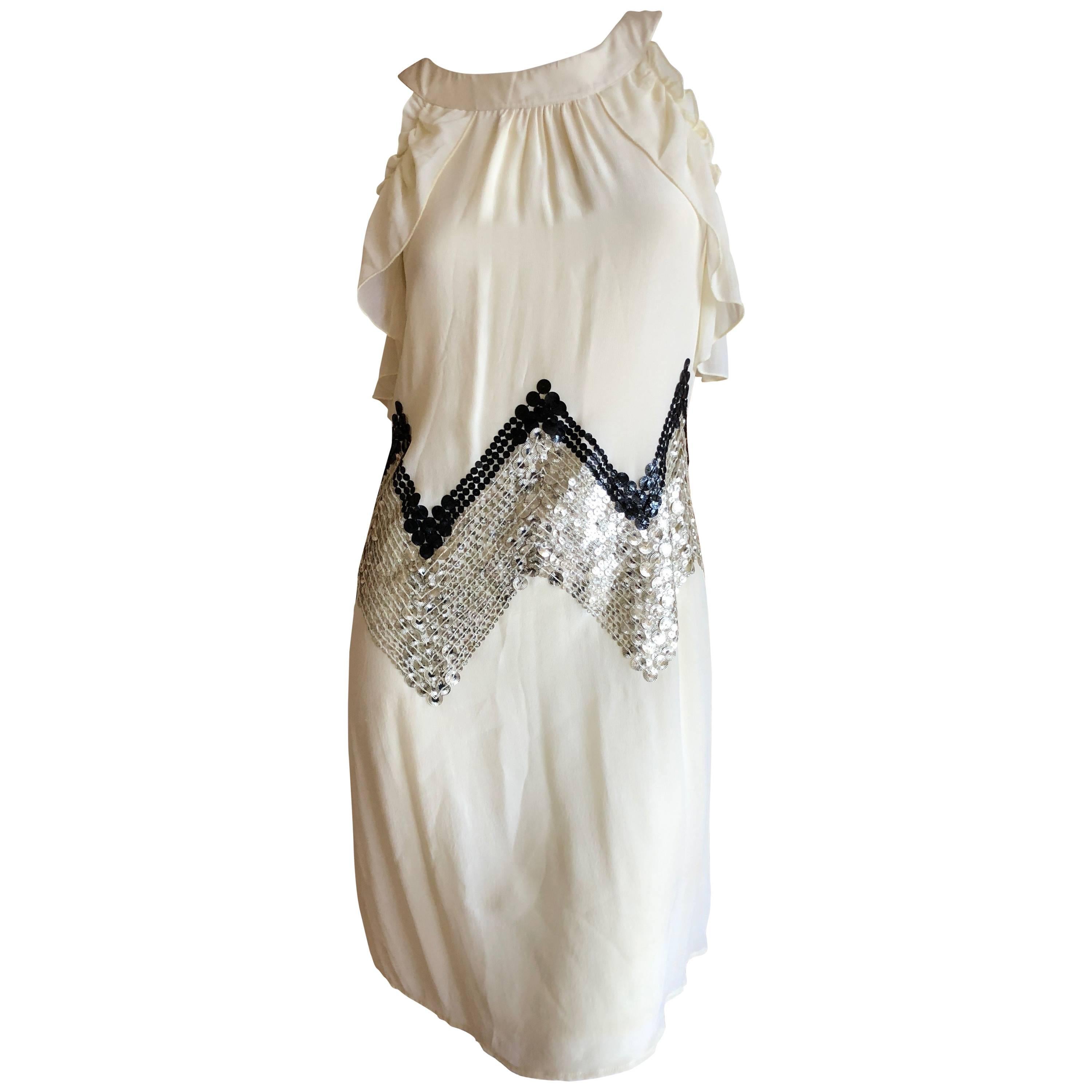 John Galliano Vintage Embellished Chevron Pattern Sequin Dress New With Tags For Sale