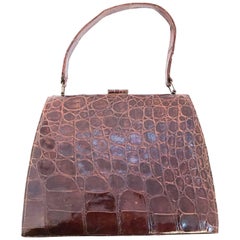 1950s Alligator Brown Structured Handbag