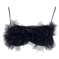 Dolce & Gabbana Elegant Top in Black Tulle with Pearl decoration, 1990s