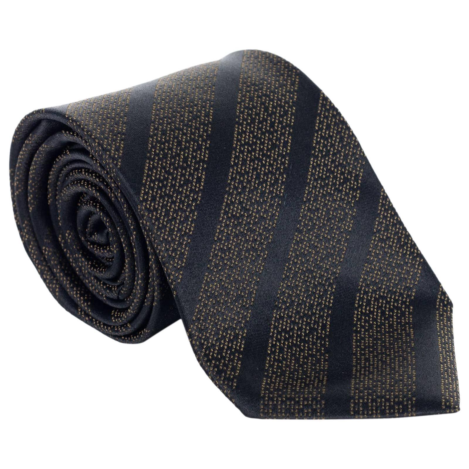 NEW Tom Ford Mens Brown Black Striped Geometric Pattern Silk Blend RTL$265 Tie For Sale