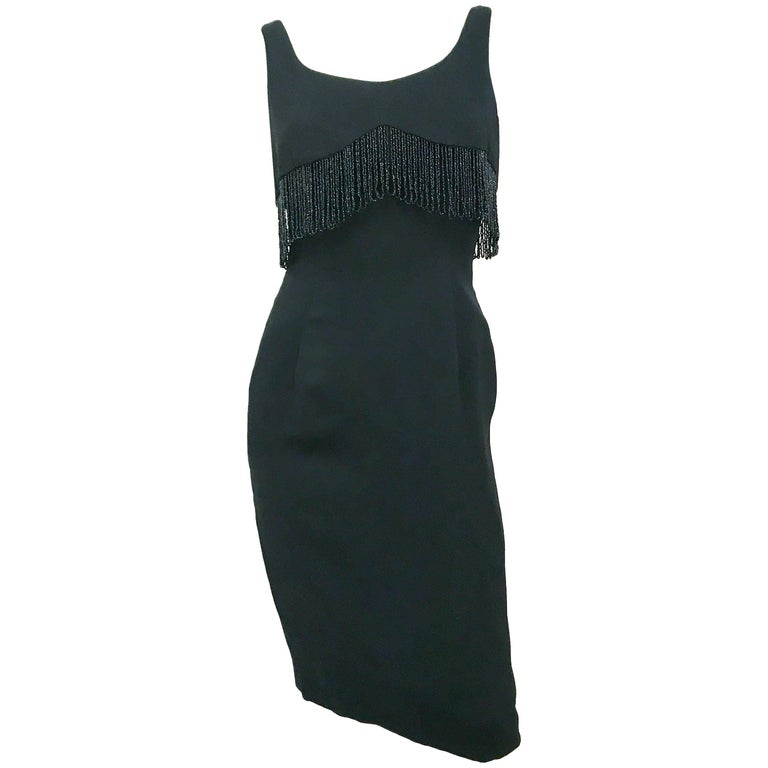 1960s Black Anita Modes Cocktail Dress with Jet Beaded Trim For Sale at  1stDibs