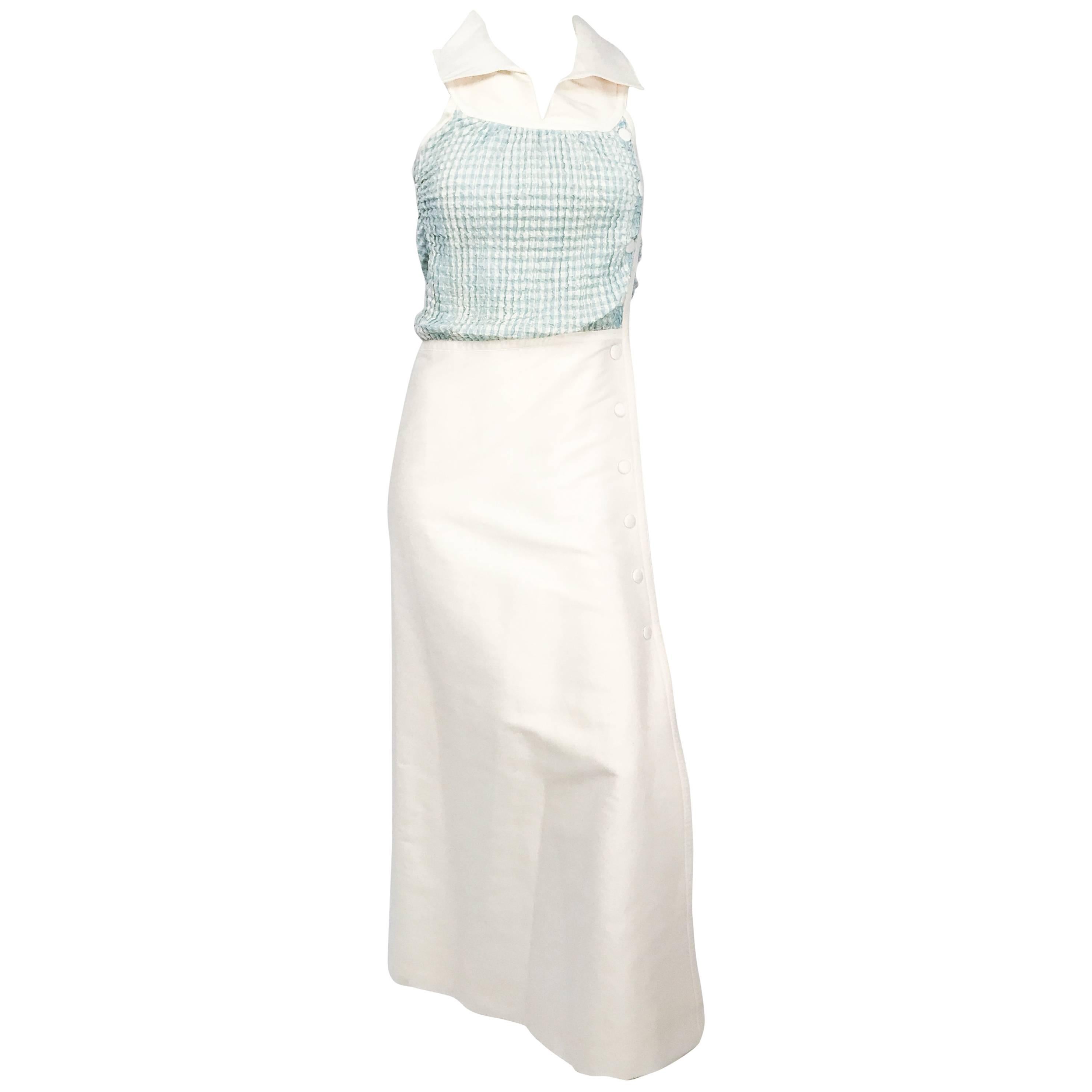 1970s Courréges Sleeveless Dress with Blue Gingham Pattern  For Sale