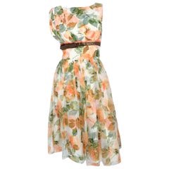 1950s Floral Pirinted Dress With Satin Accent and Bow
