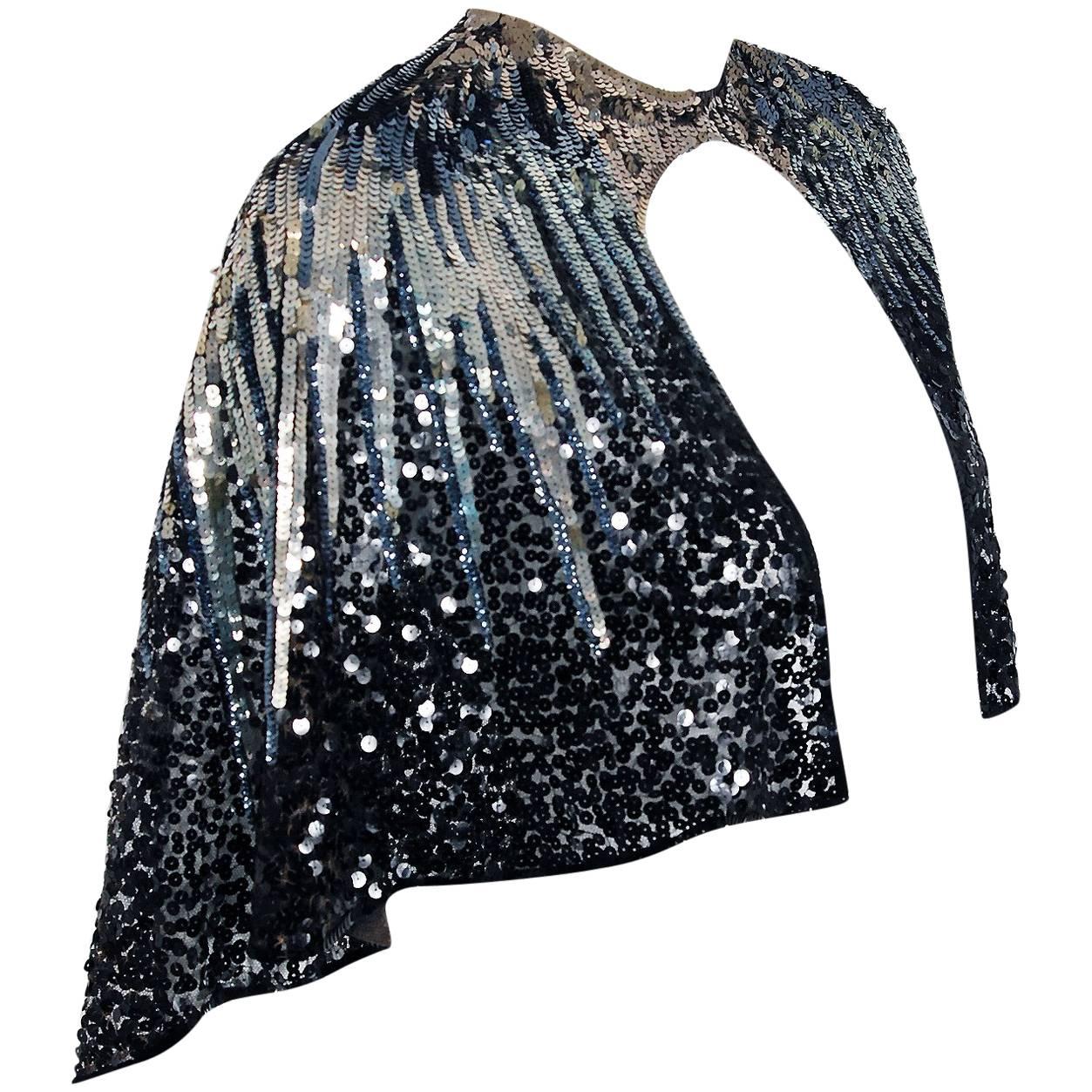 1920's French Couture Ombre Beaded Sequin High-Low Flapper Capelet