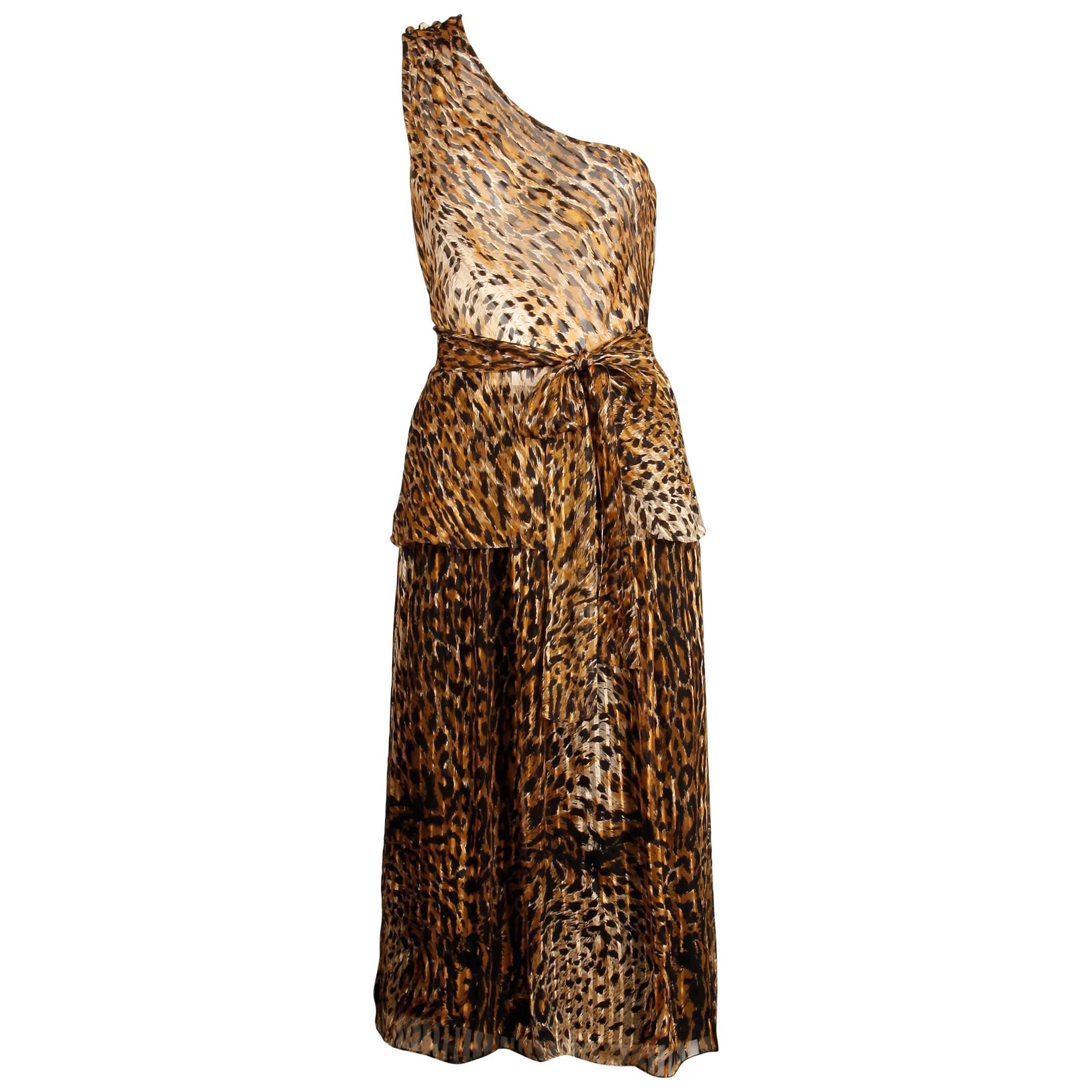 Lillie Rubin Vintage Leopard Print Silk Chiffon 3 Pc Skirt Top Ensemble, 1970s  