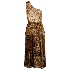 Lillie Rubin Vintage Leopard Print Silk Chiffon 3 Pc Skirt Top Ensemble, 1970s