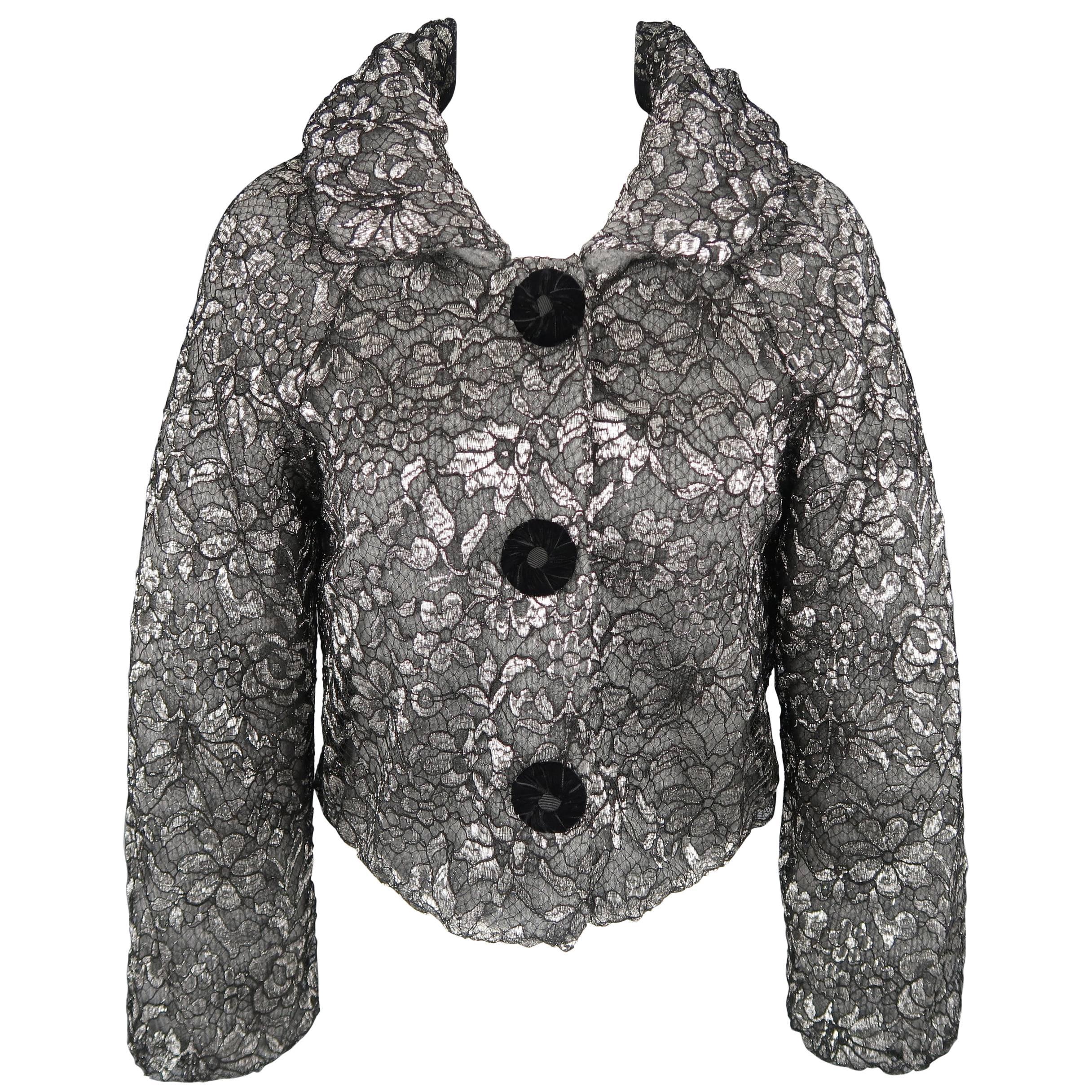 MARC JACOBS Size S Silver Lace Overlay Cashmere Cropped Jacket