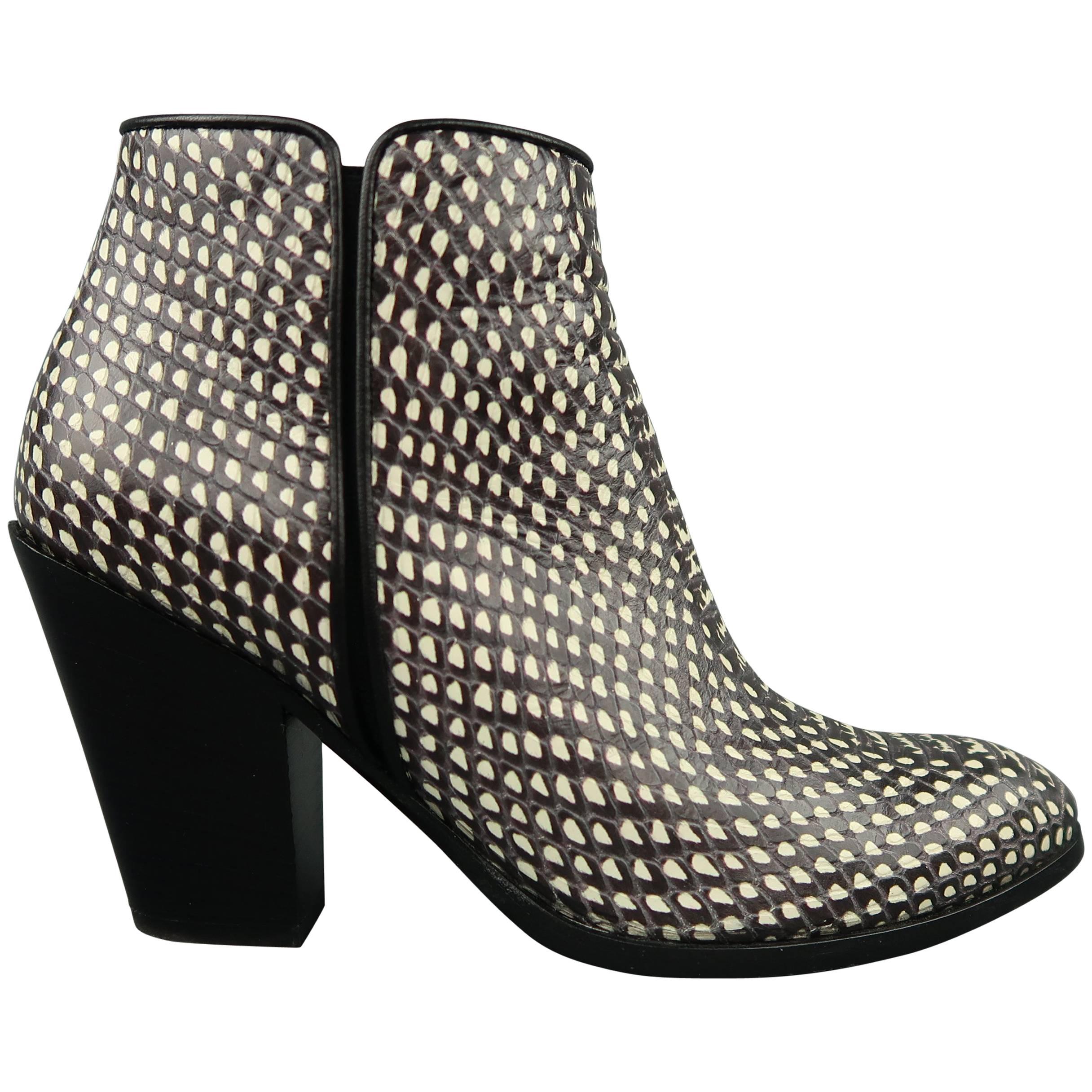 GIUSEPPE ZANOTTI Size 7.5 Black & White Snake Leather Ankle Boots