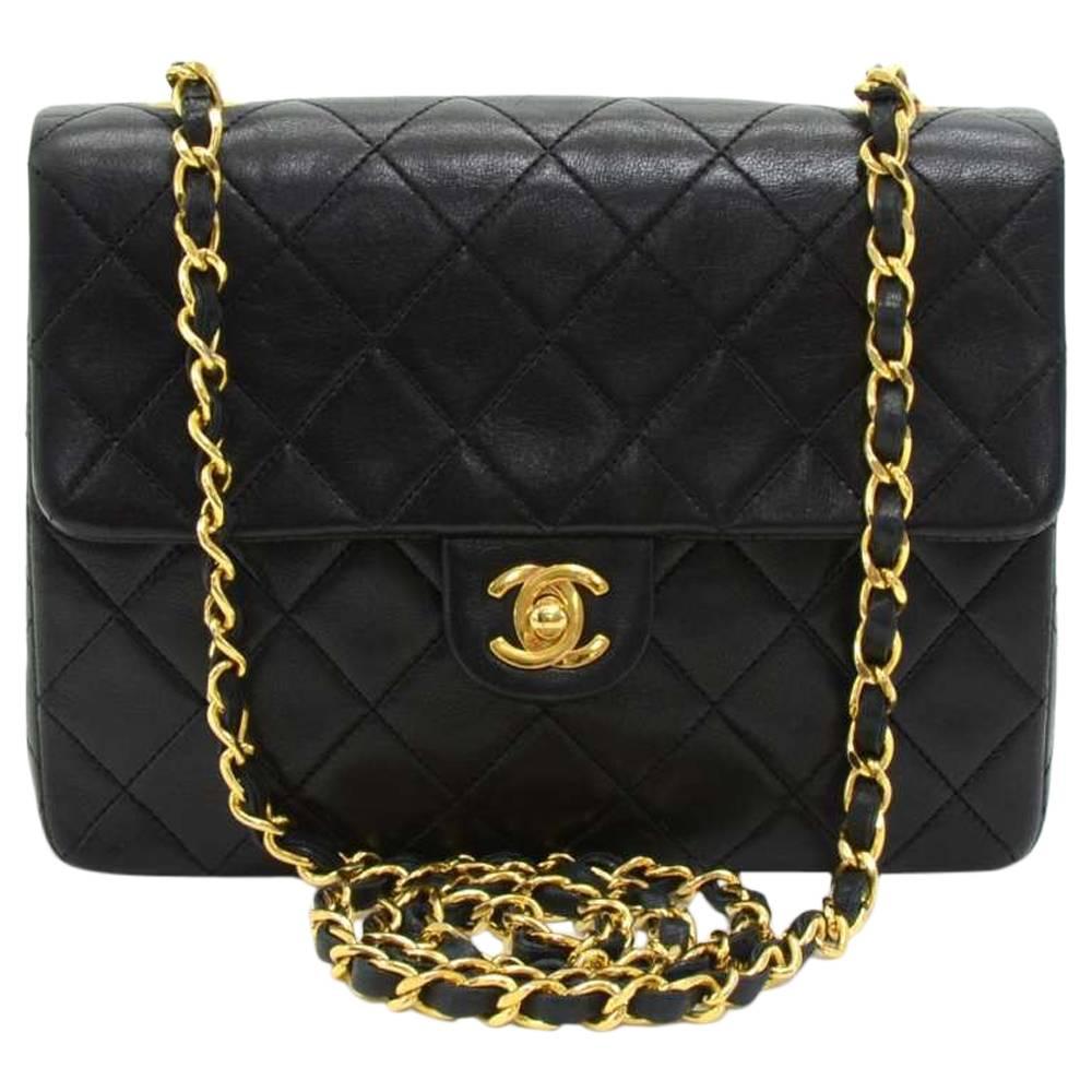 Vintage Chanel 8” Flap Black Quilted Leather Mini Shoulder Bag