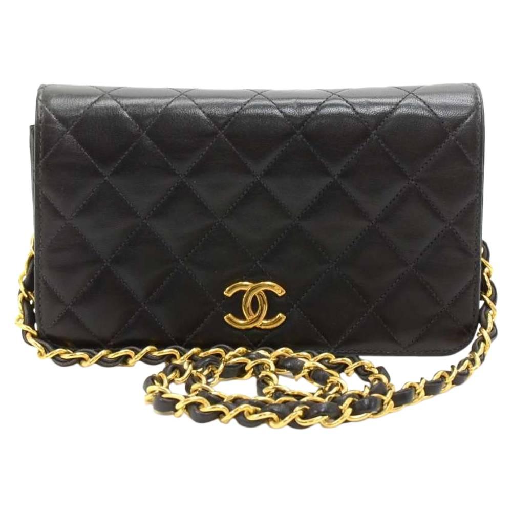 Vintage Chanel 7.5 " Flap Black Quilted Leather Mini Shoulder Bag