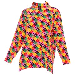 1980s Guy Laroche Psychedelic Silk Turtle Neck Blouse 