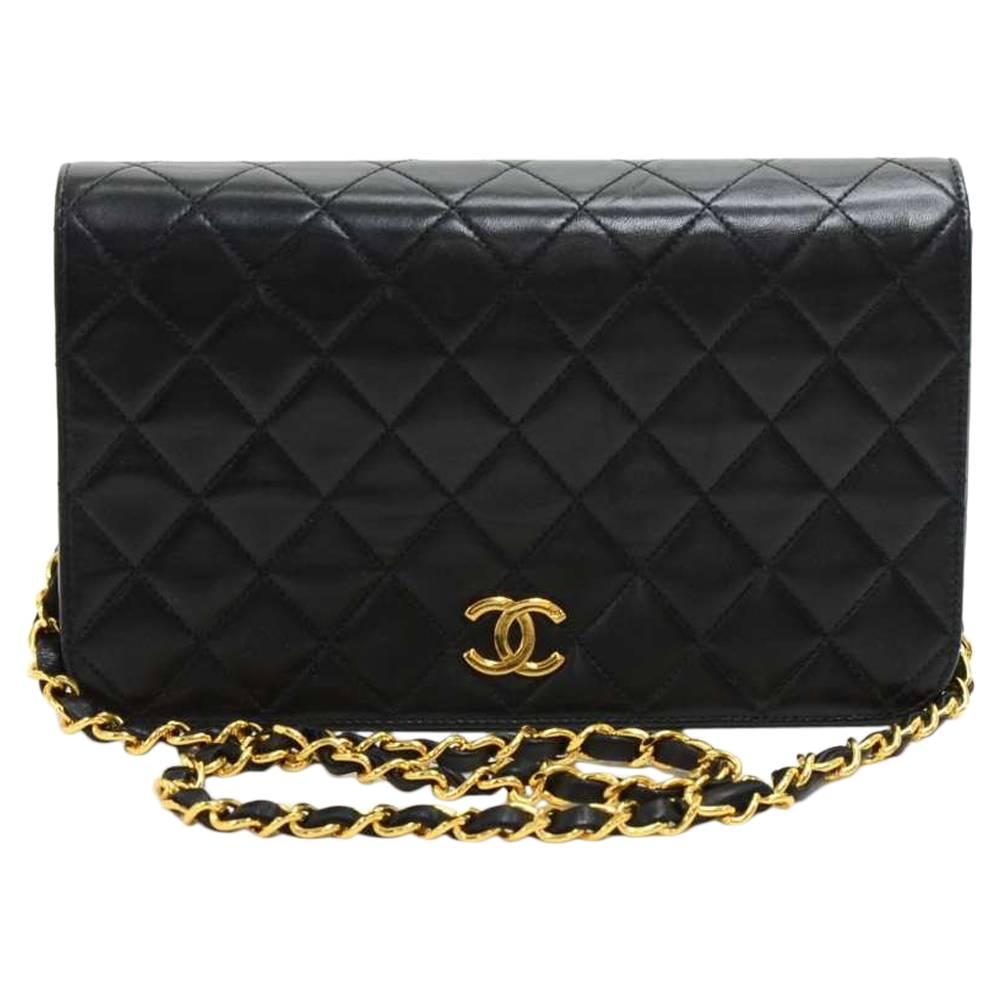 Chanel 9 Inch Classic Black Quilted Leather Shoulder Flap Bag 