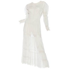 Antique Edwardian Lace Dress With Rose Crochet and Strips of Lace