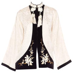 Vintage 1940s Embroidered Satin and Velvet Chinese Jacket with Tassels